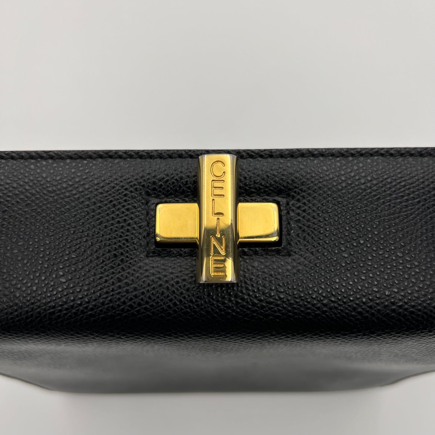 Celine Paris Black Grained Leather Twist Lock Box Bag