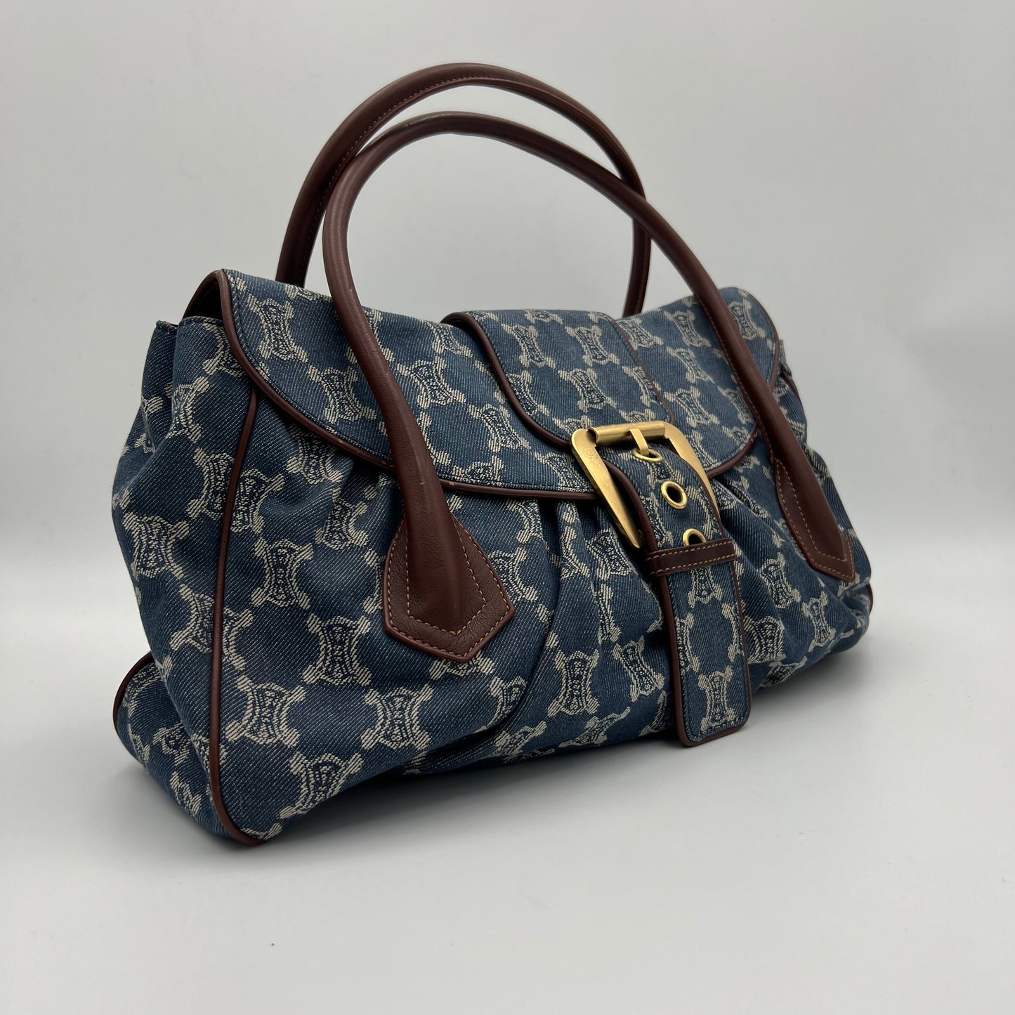 Celine Paris Macadam Denim Flap Large Shoulder Bag