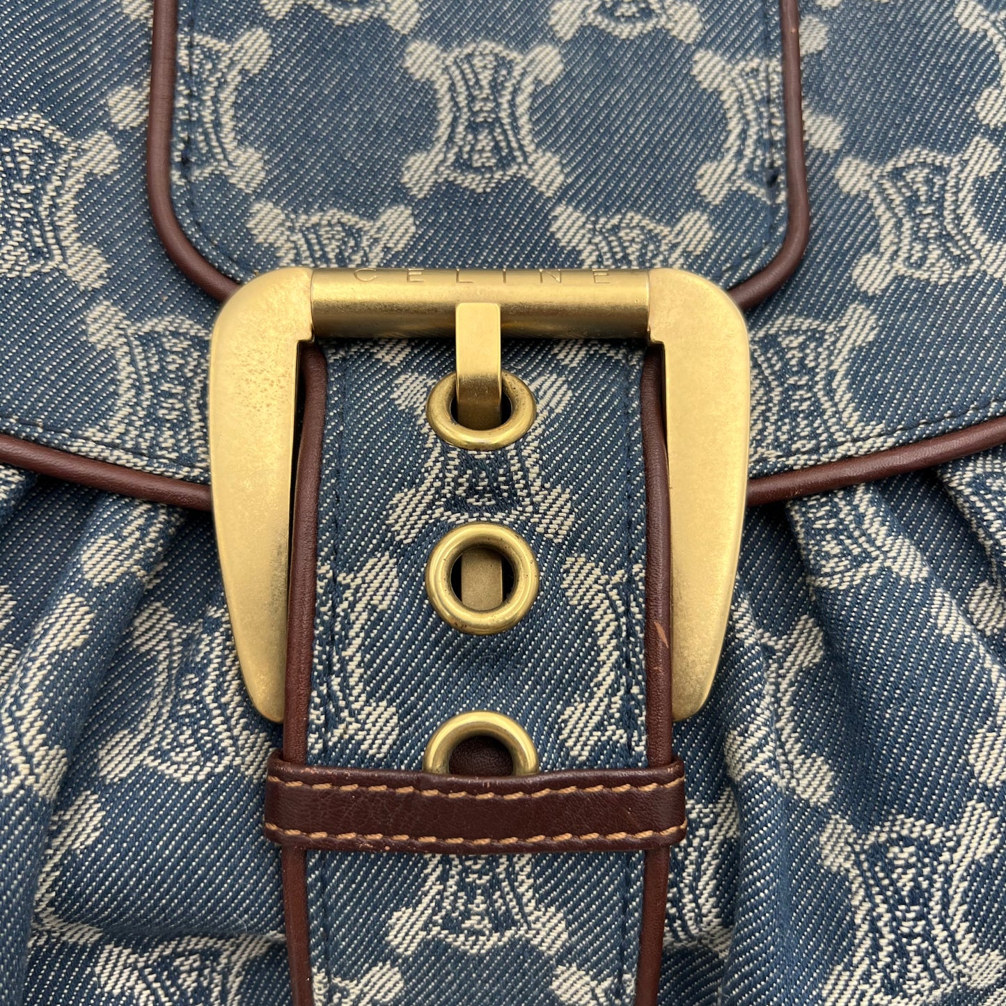 Celine Paris Macadam Denim Flap Large Shoulder Bag