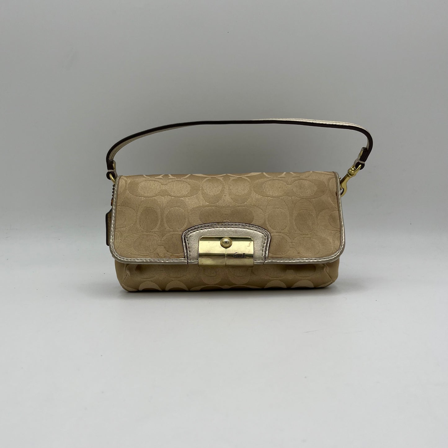 Coach Beige C Signature Flap Baguette