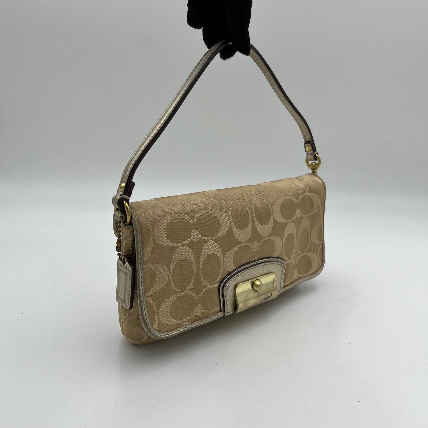 Coach Beige C Signature Flap Baguette