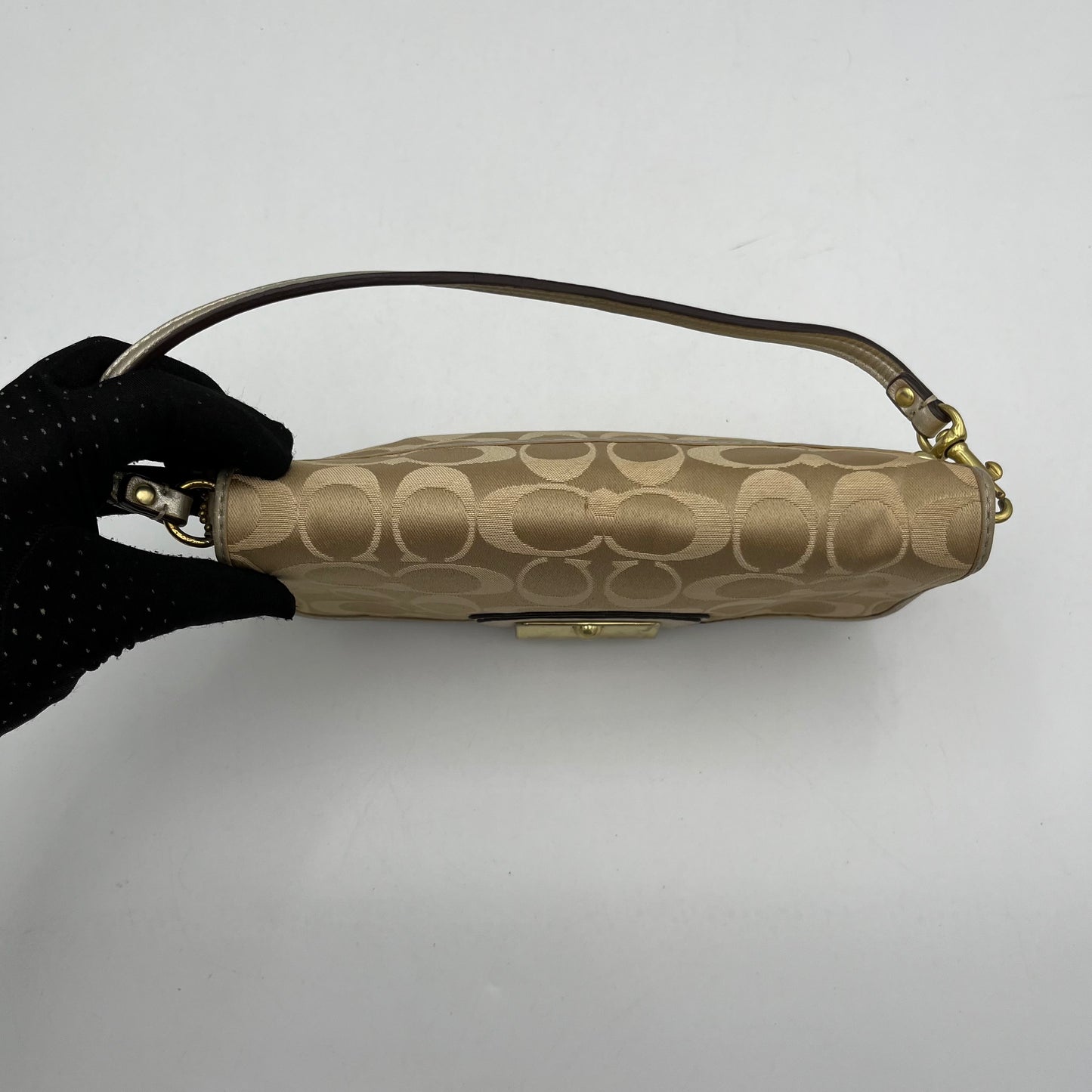 Coach Beige C Signature Flap Baguette