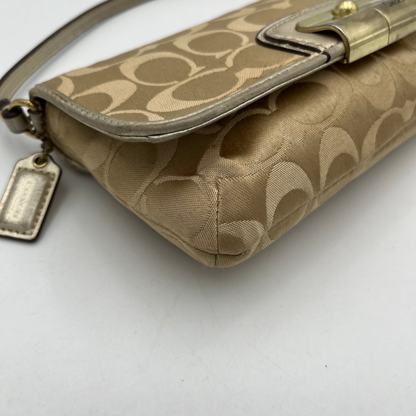 Coach Beige C Signature Flap Baguette