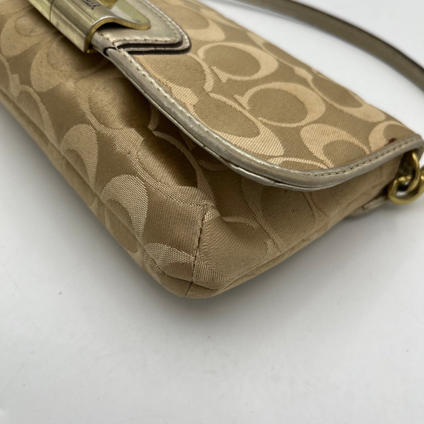 Coach Beige C Signature Flap Baguette