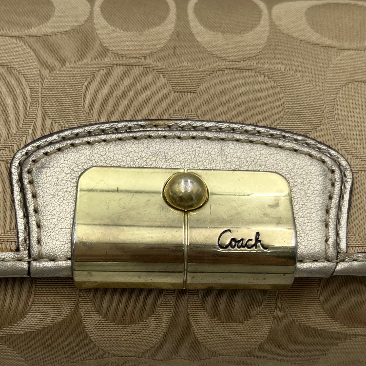Coach Beige C Signature Flap Baguette