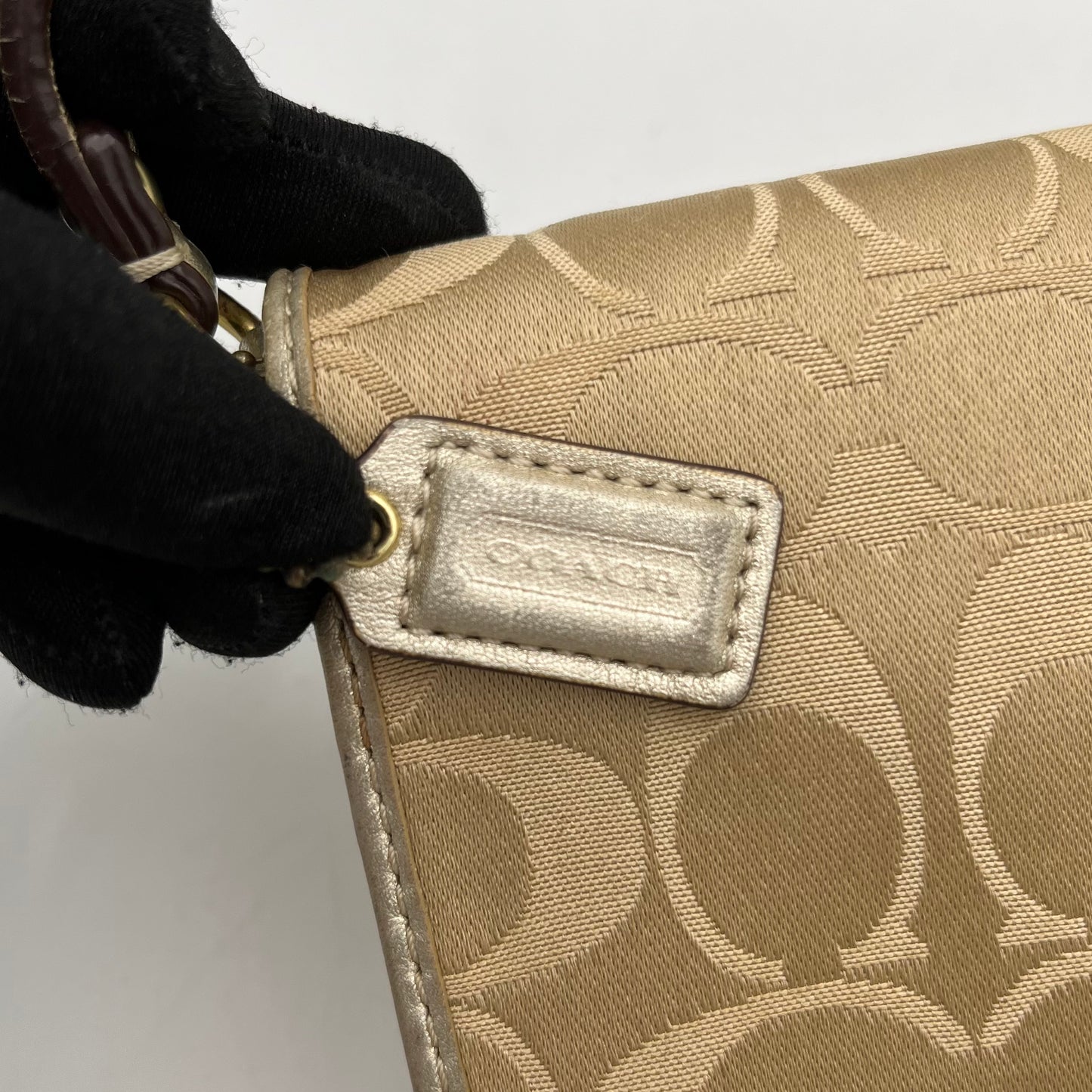 Coach Beige C Signature Flap Baguette