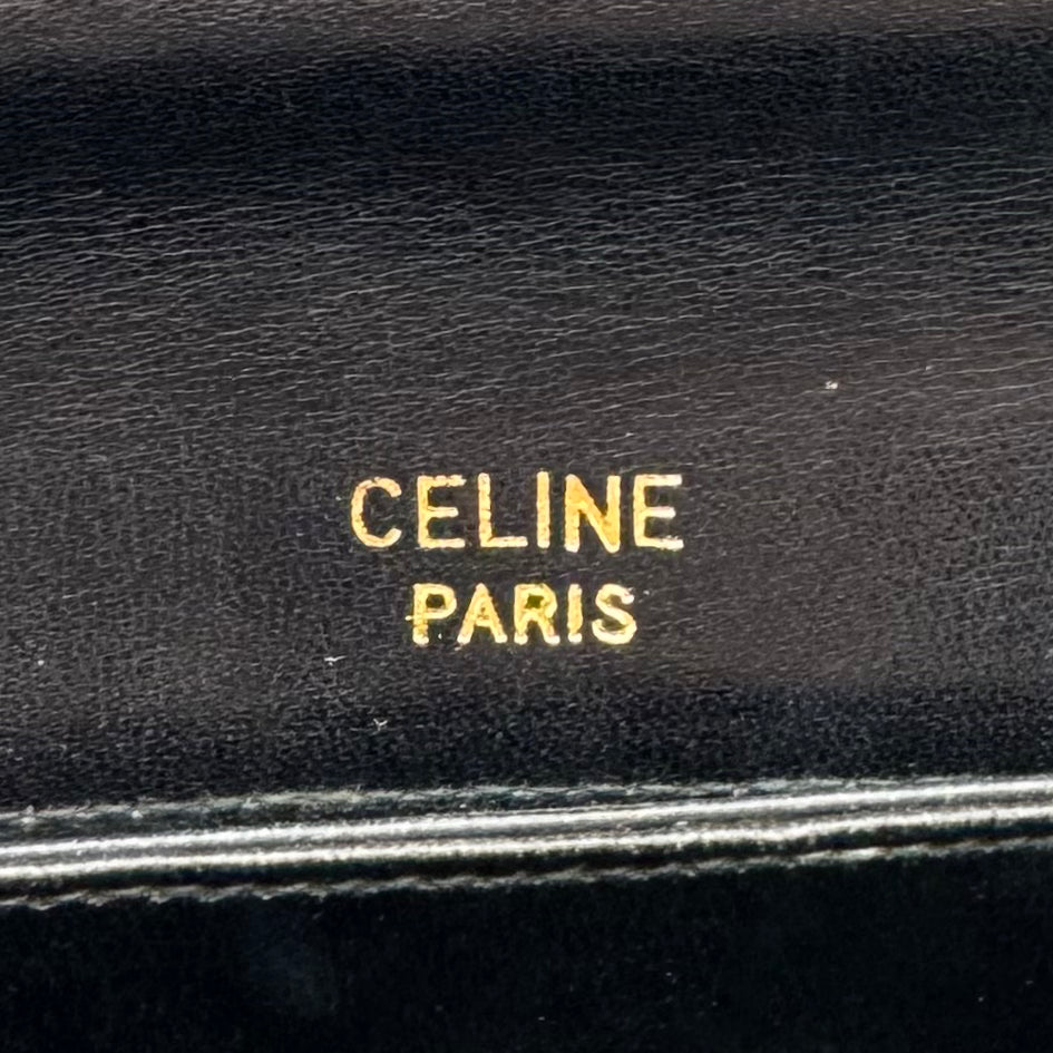 Celine Paris Black Leather Horse Carriage Box Shoulder Bag