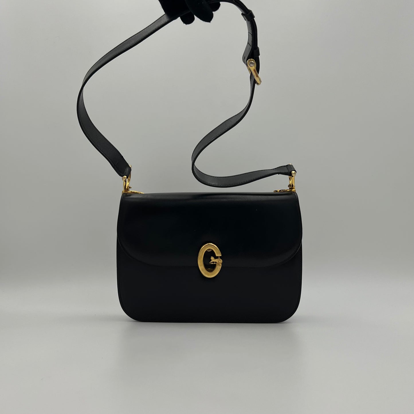 Celine Paris Black Leather C Horse Carriage Box Bag
