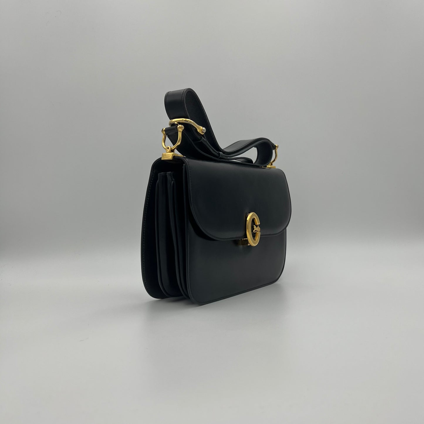 Celine Paris Black Leather C Horse Carriage Box Bag