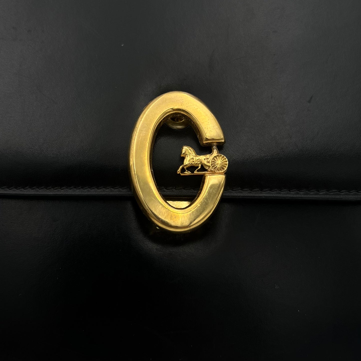 Celine Paris Black Leather C Horse Carriage Box Bag