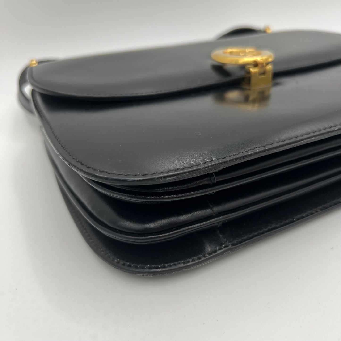Celine Paris Black Leather C Horse Carriage Box Bag