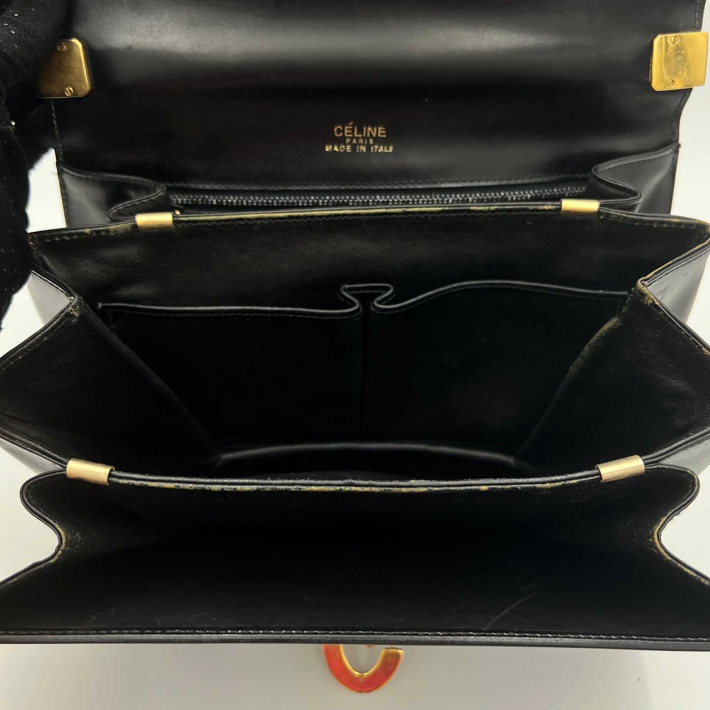 Celine Paris Black Leather C Horse Carriage Box Bag