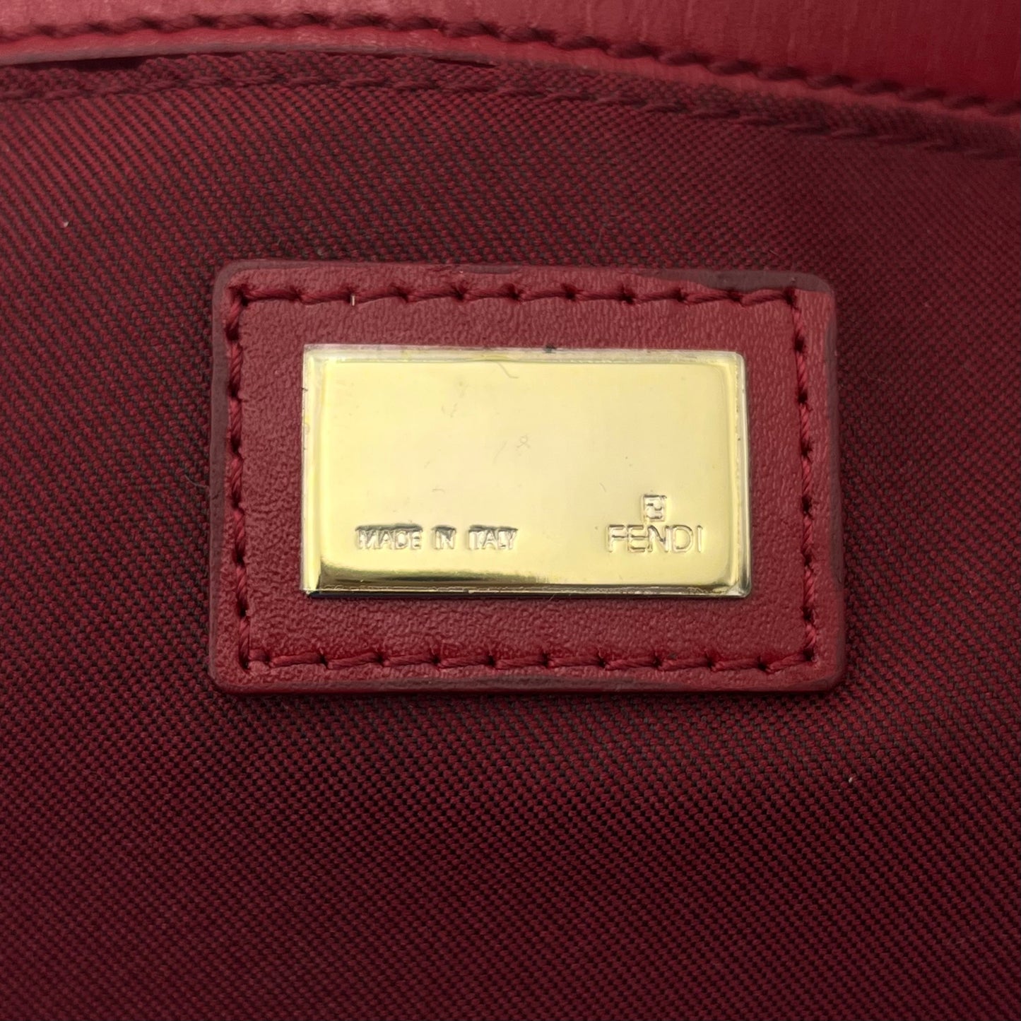 Fendi Brown Zucchino Canvas Red Leather Chef Baguette
