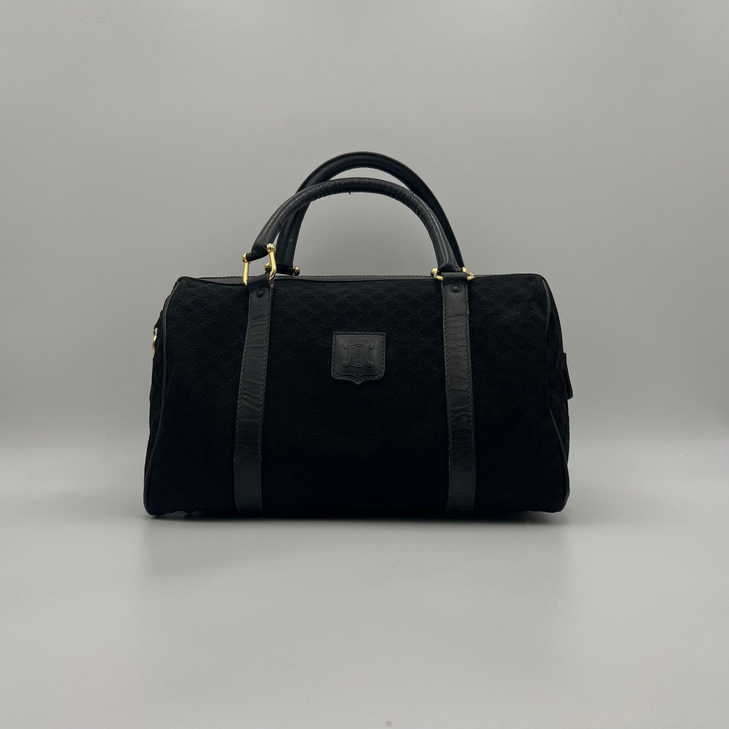 Celine Paris Black Macadam Canvas and Leather Boston 30
