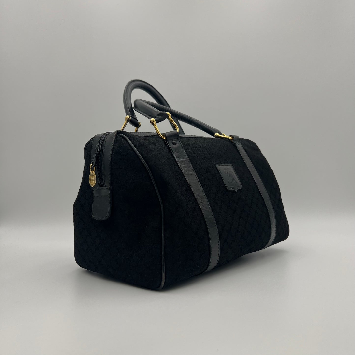 Celine Paris Black Macadam Canvas and Leather Boston 30