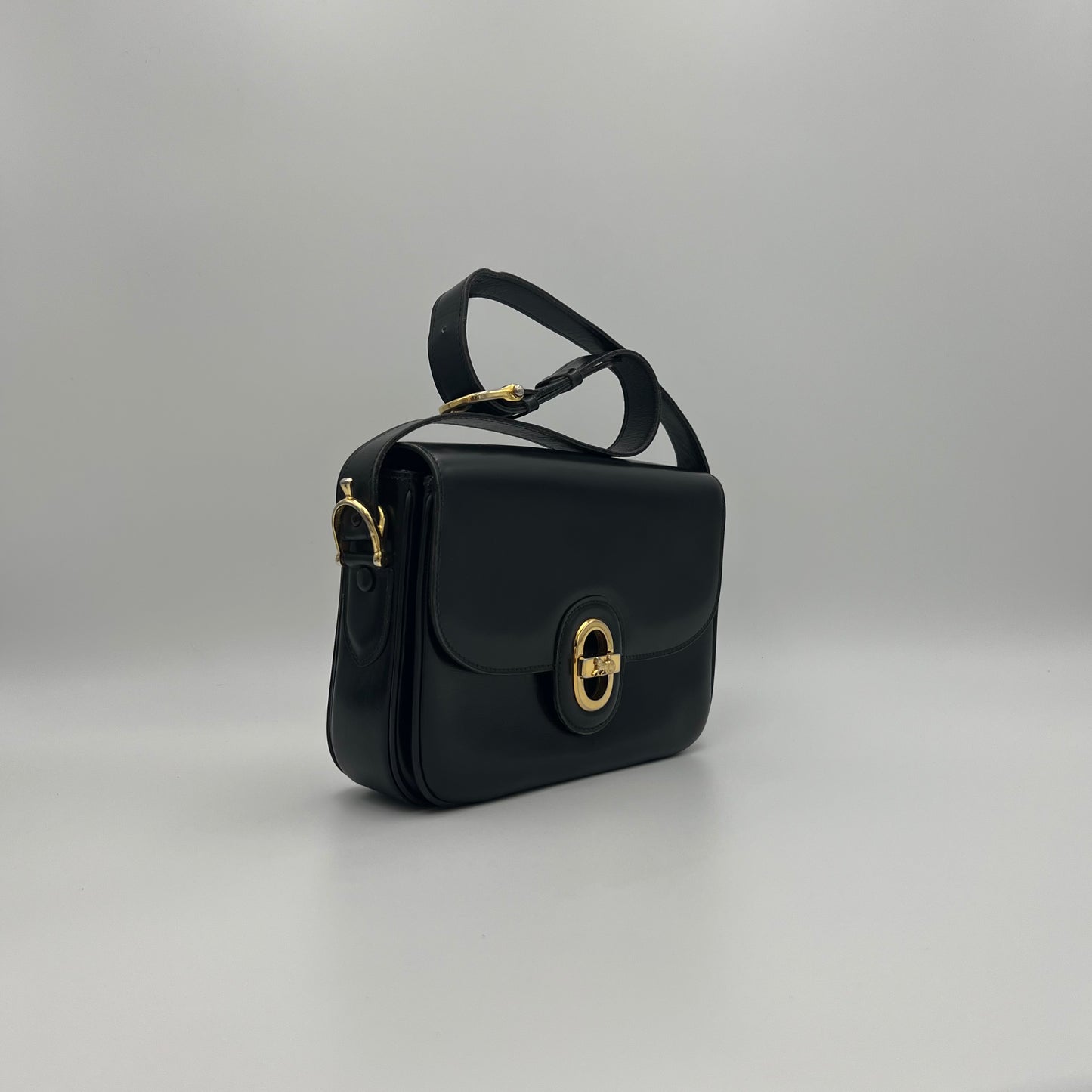 Celine Paris Black Leather Horse Carriage Twist Lock Box Bag