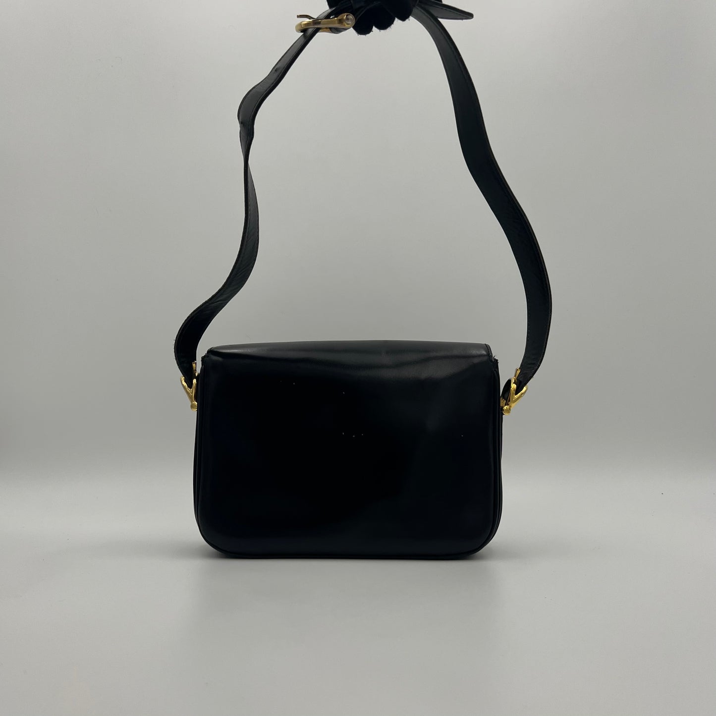 Celine Paris Black Leather Horse Carriage Twist Lock Box Bag