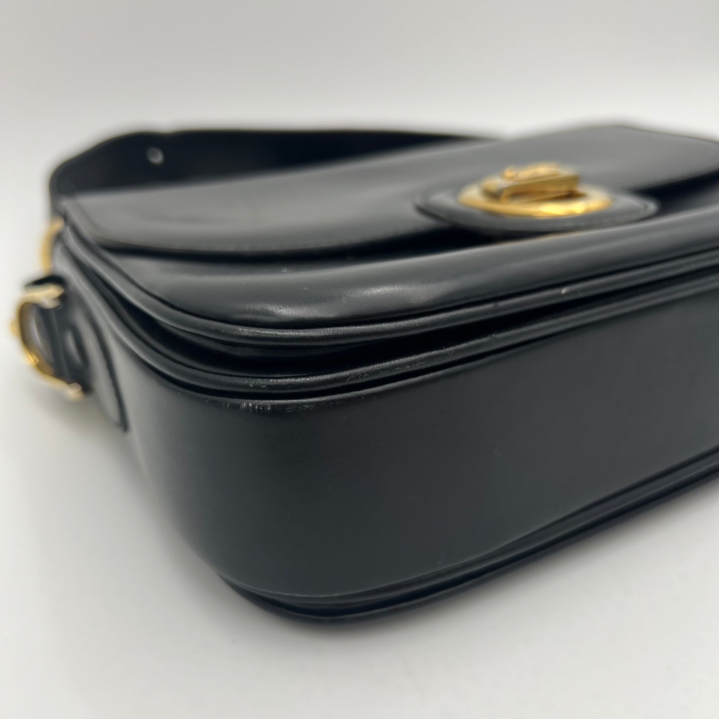 Celine Paris Black Leather Horse Carriage Twist Lock Box Bag