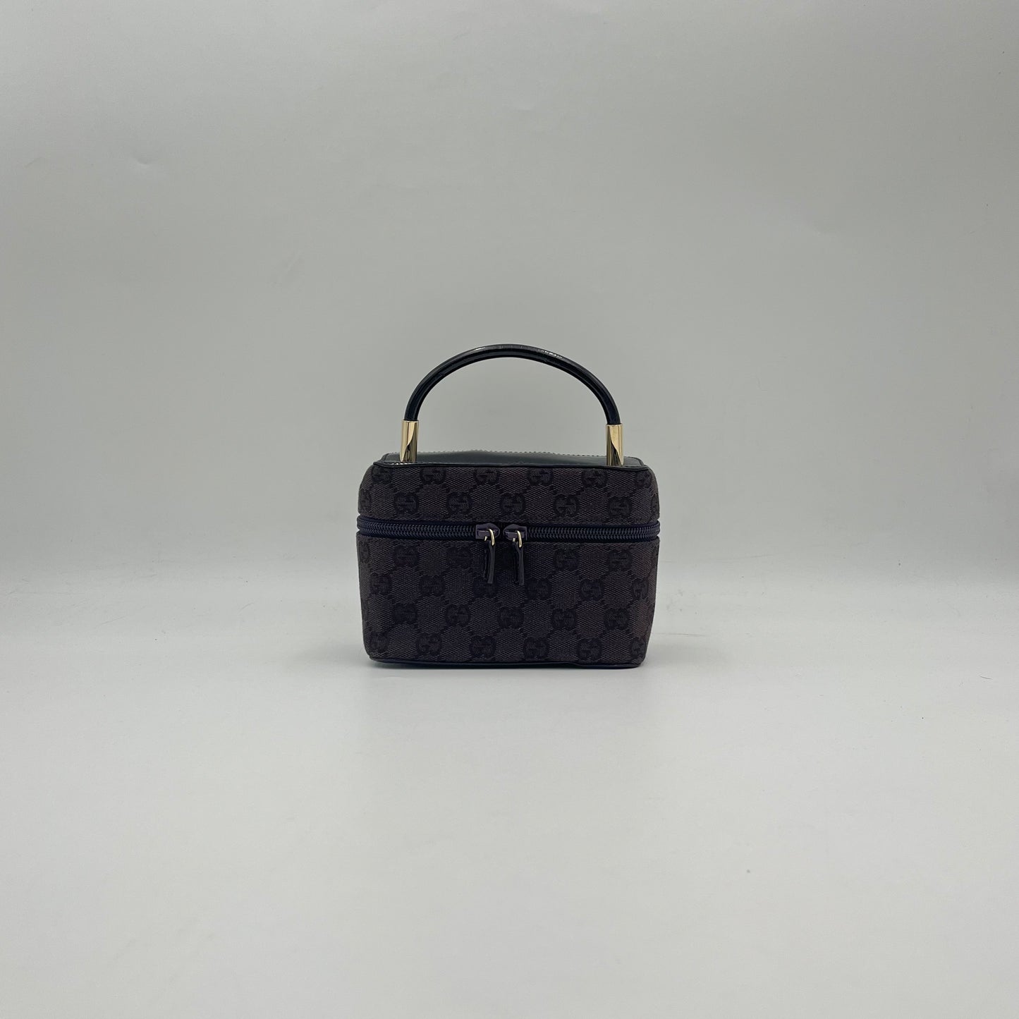 Gucci Monogram Canvas Patent Leather Mini Vanity Handbag