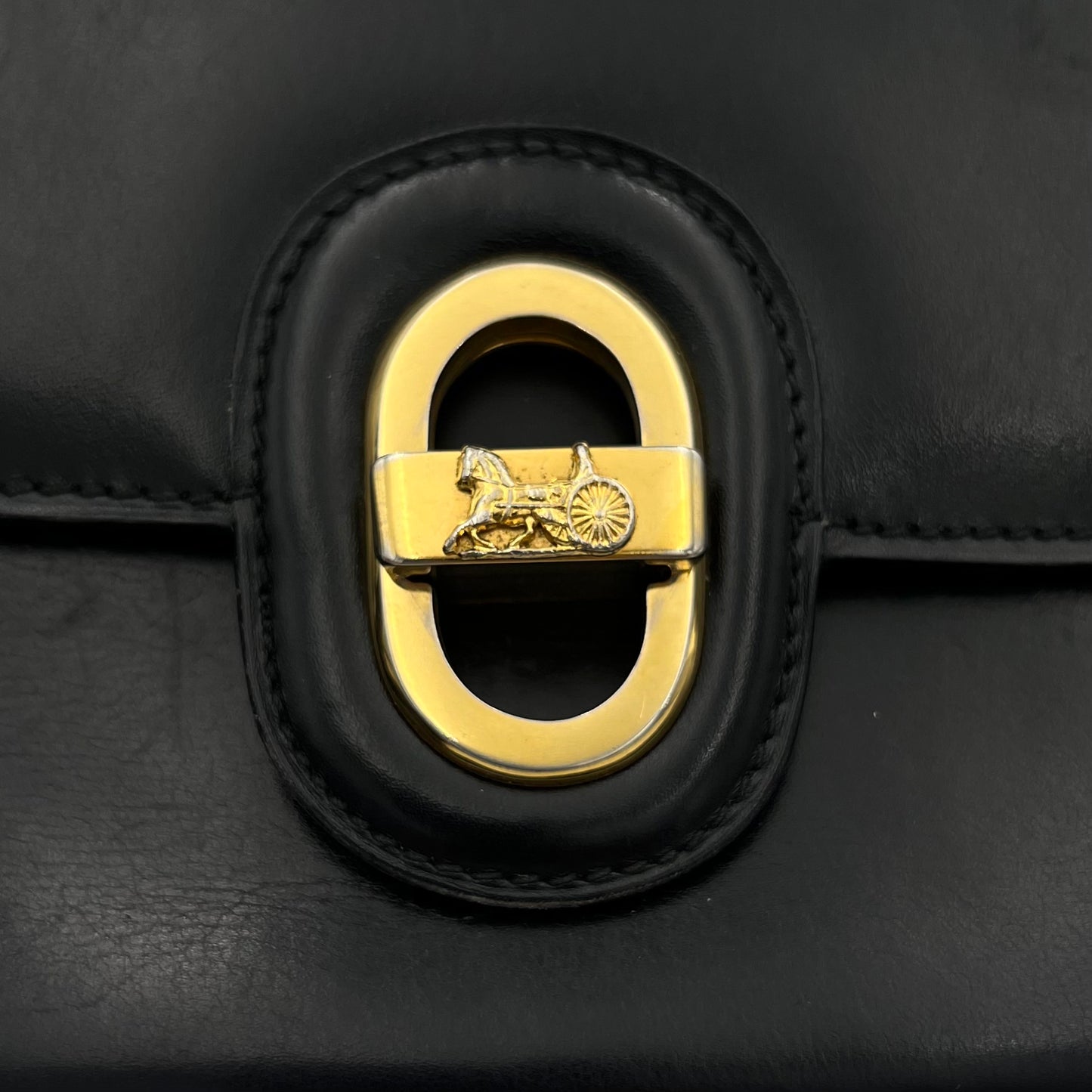 Celine Paris Black Leather Horse Carriage Twist Lock Box Bag