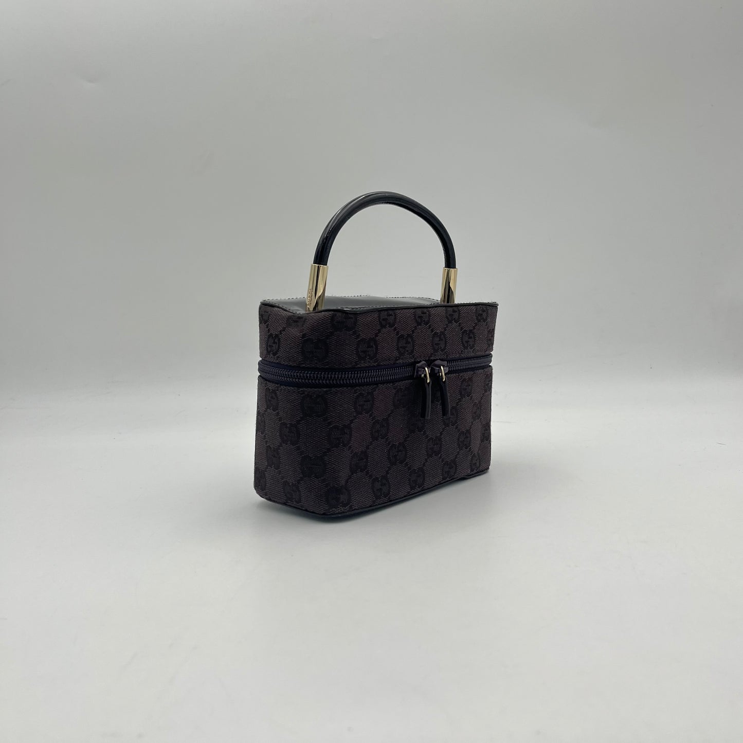Gucci Monogram Canvas Patent Leather Mini Vanity Handbag