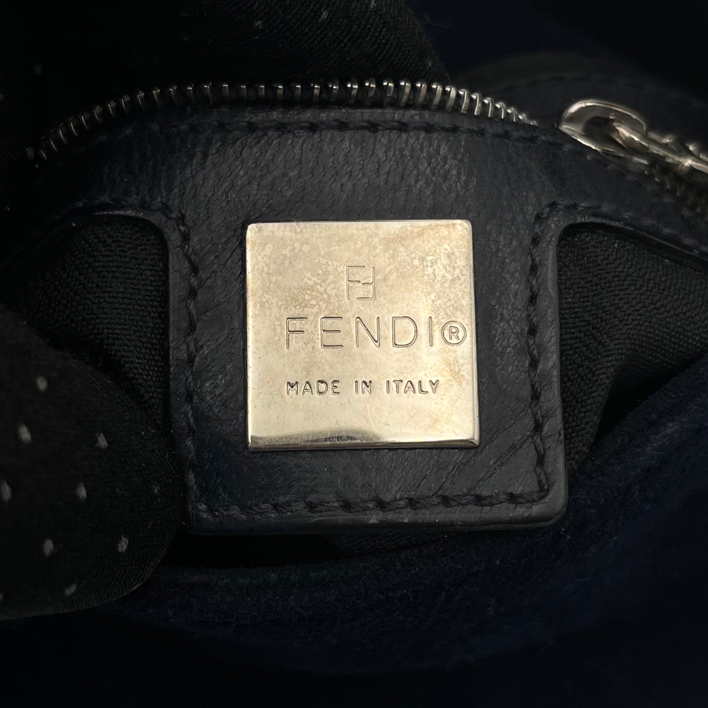 Fendi Dark Blue Cloth Mini Mamma Baguette
