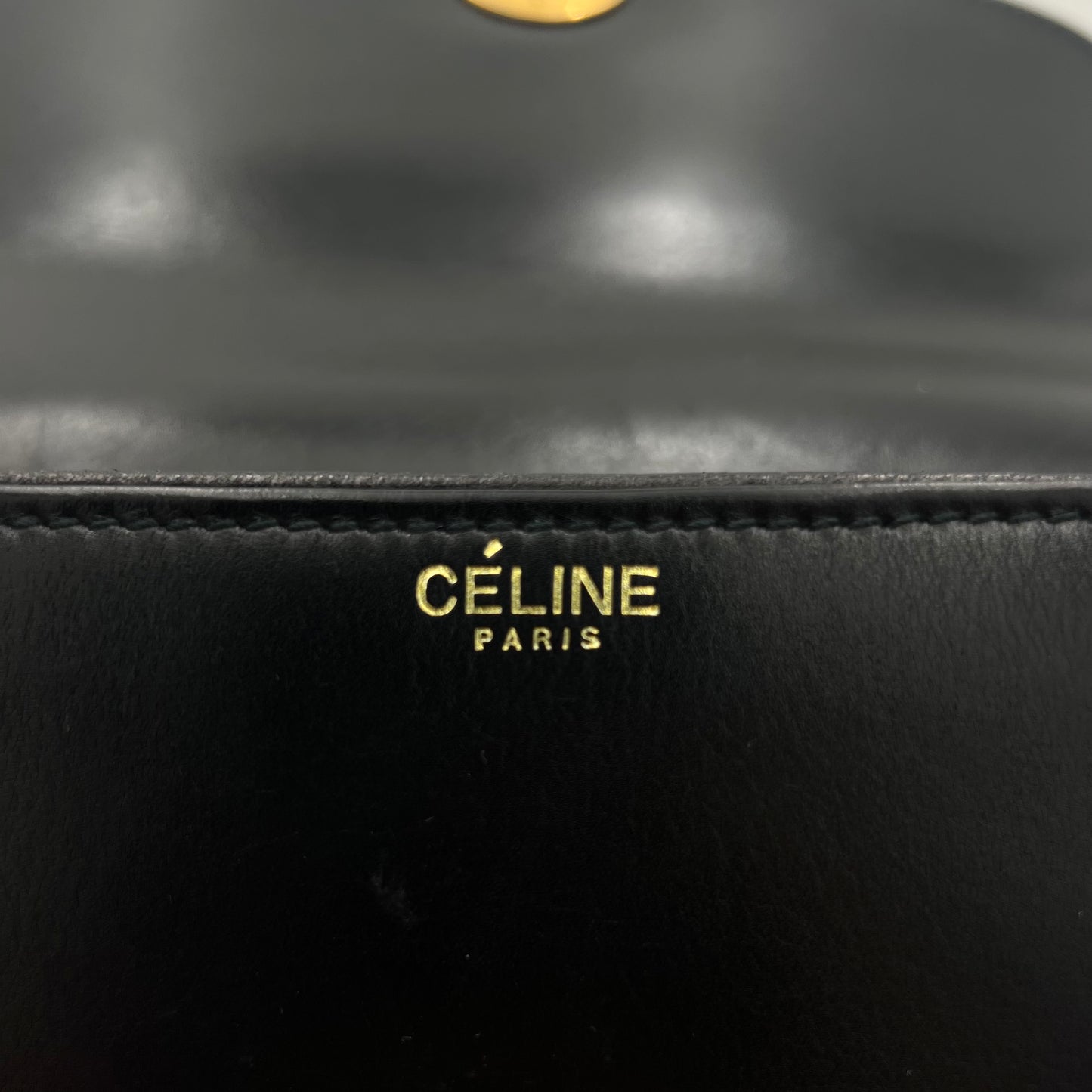 Celine Paris Black Leather Horse Carriage Twist Lock Box Bag