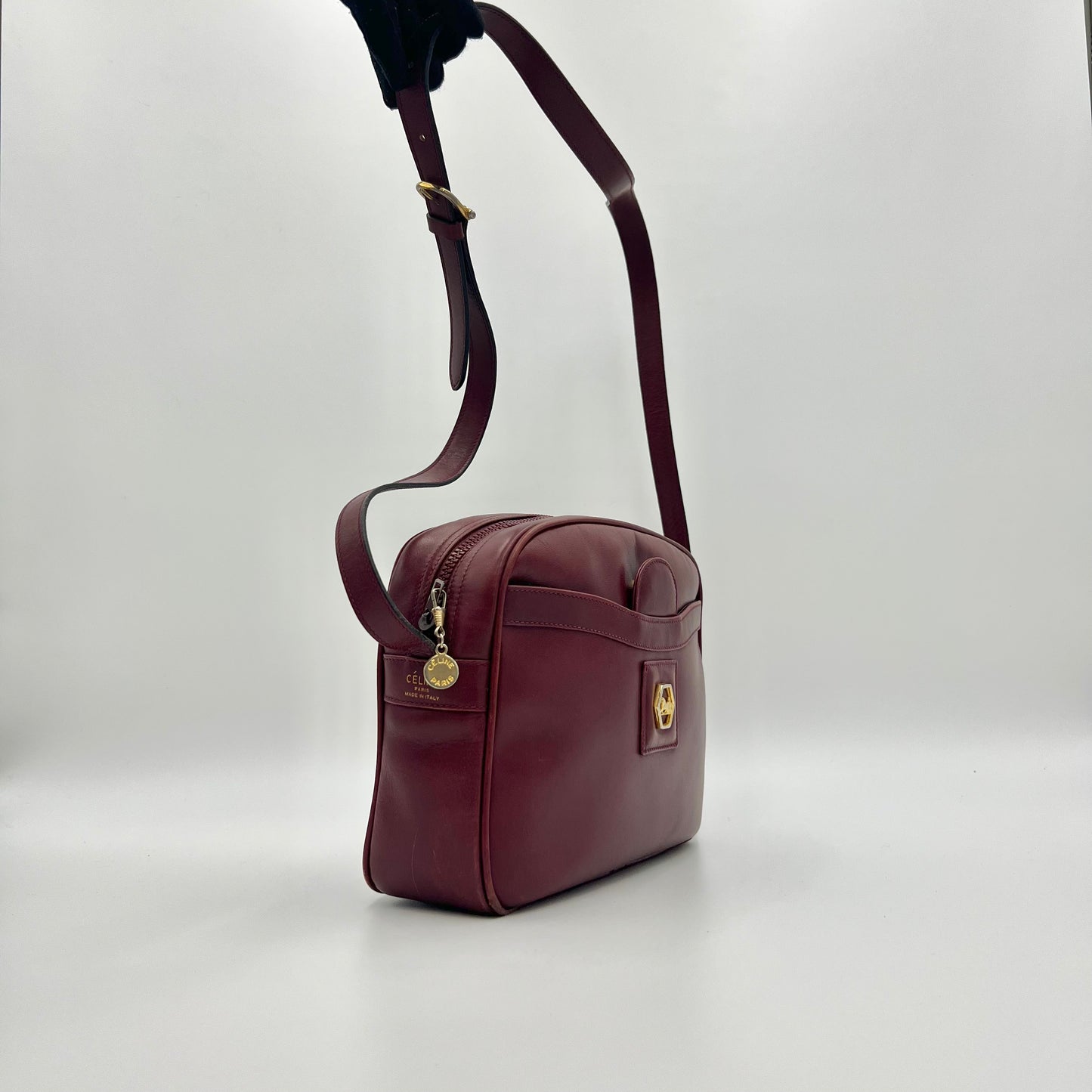 Celine Paris Burgundy Leather Horse Carriage Camera Crossbody