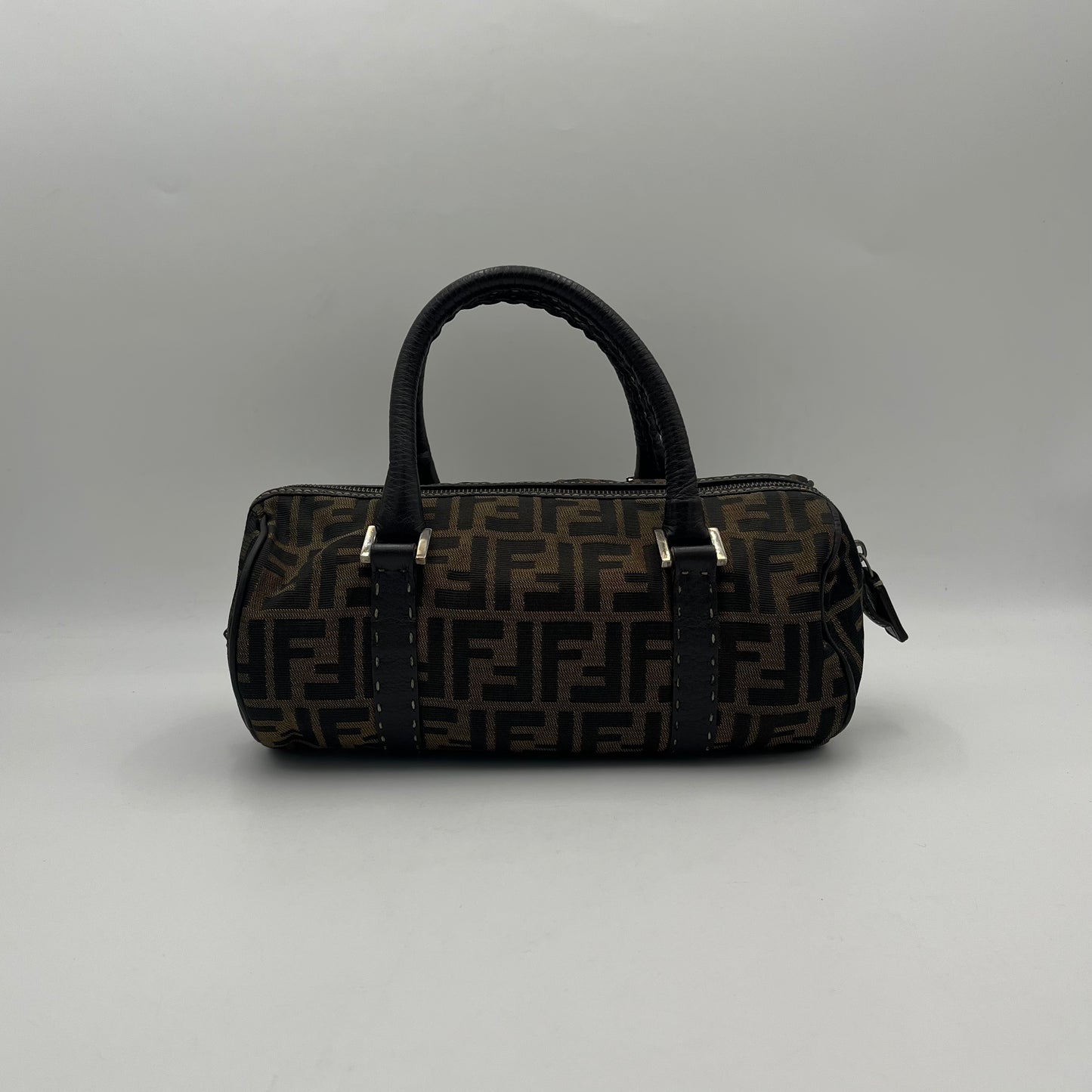 Fendi Tobacco Zucca Canvas Wildtstitch Barrel Handbag