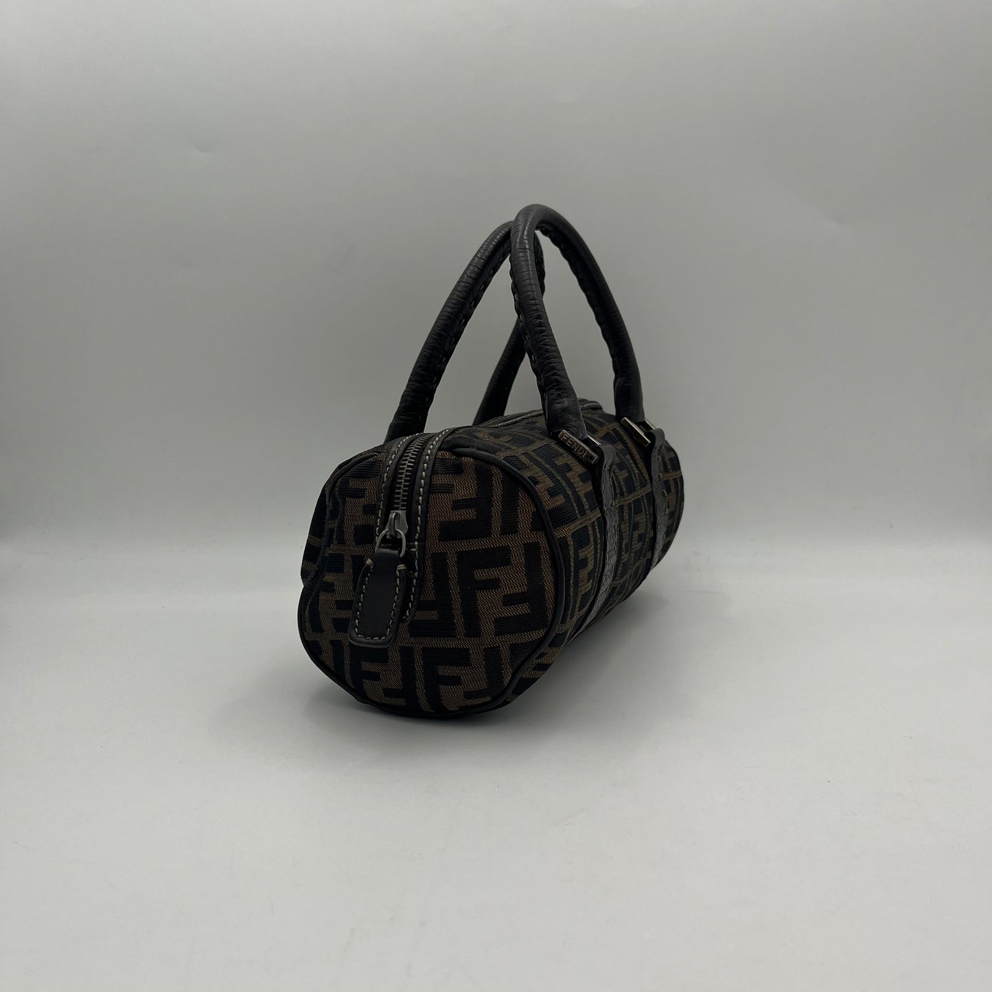 Fendi Tobacco Zucca Canvas Wildtstitch Barrel Handbag