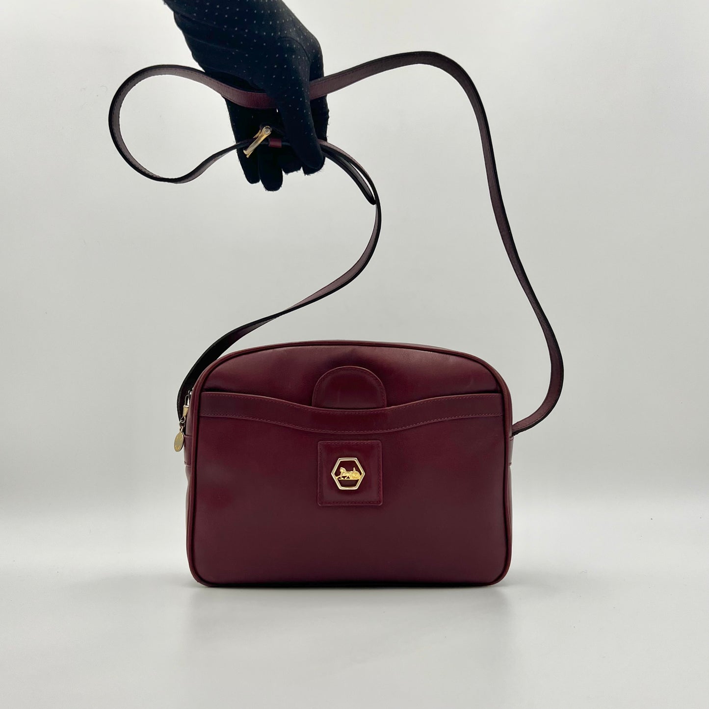 Celine Paris Burgundy Leather Horse Carriage Camera Crossbody