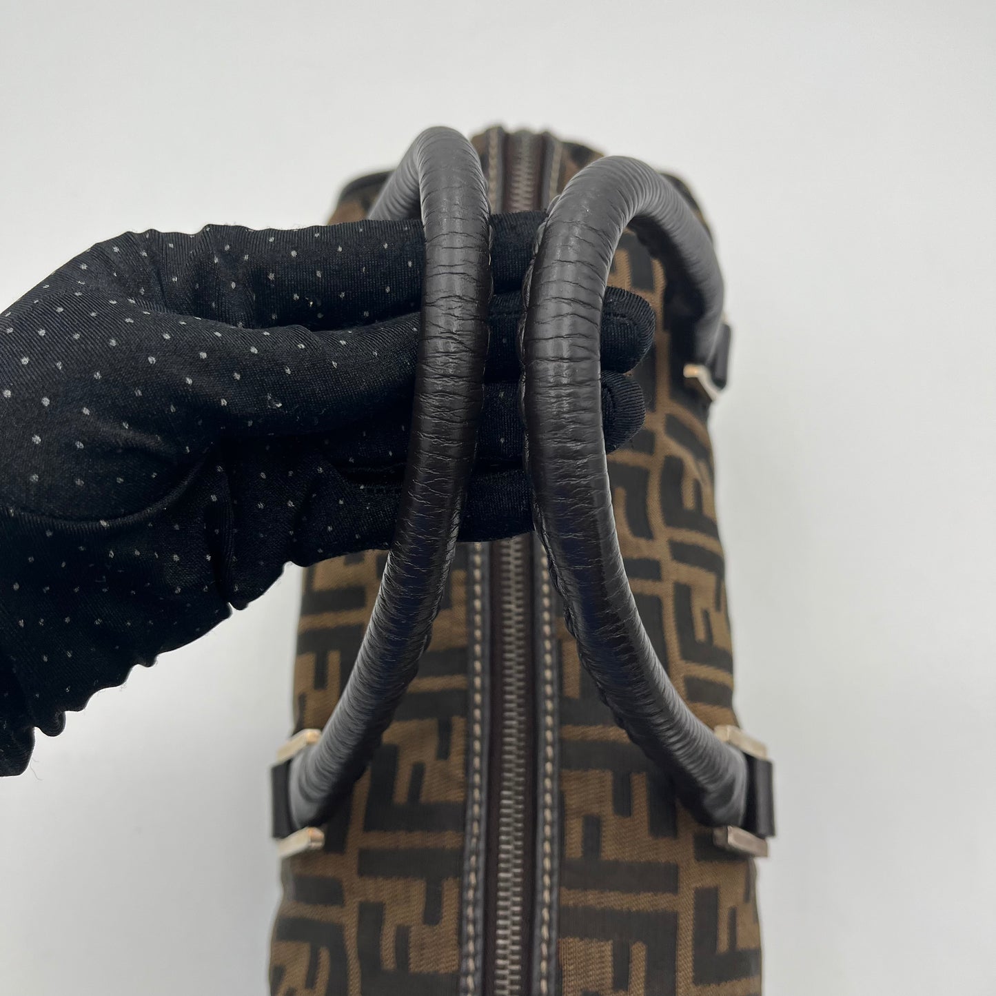 Fendi Tobacco Zucca Canvas Wildtstitch Barrel Handbag