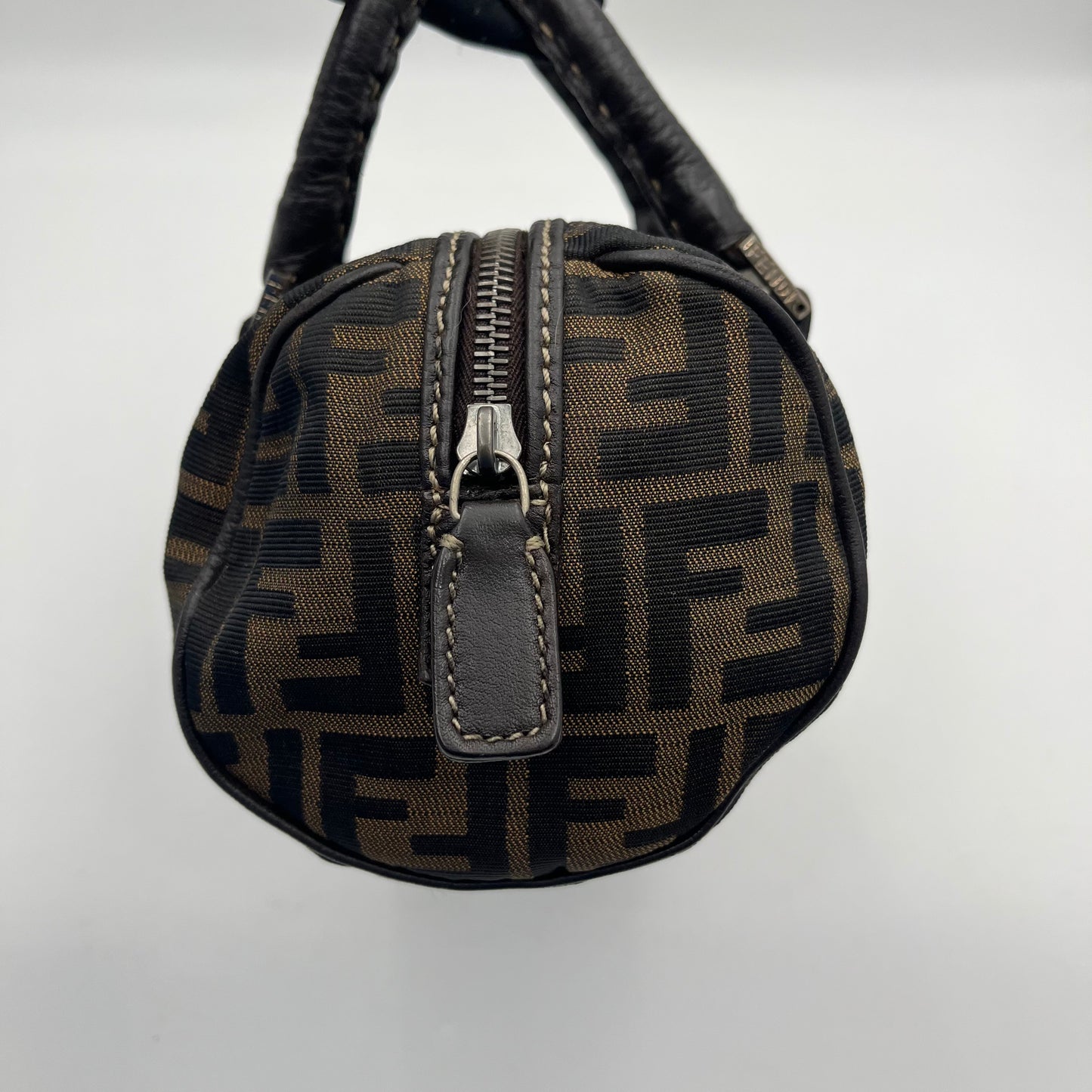 Fendi Tobacco Zucca Canvas Wildtstitch Barrel Handbag