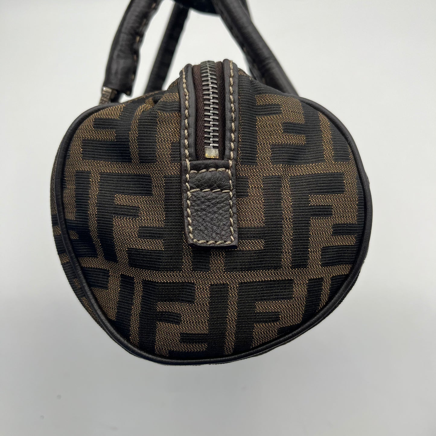 Fendi Tobacco Zucca Canvas Wildtstitch Barrel Handbag
