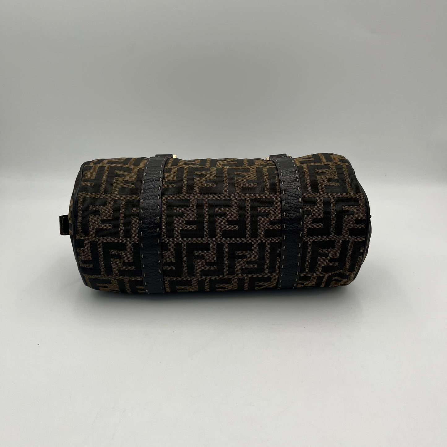 Fendi Tobacco Zucca Canvas Wildtstitch Barrel Handbag