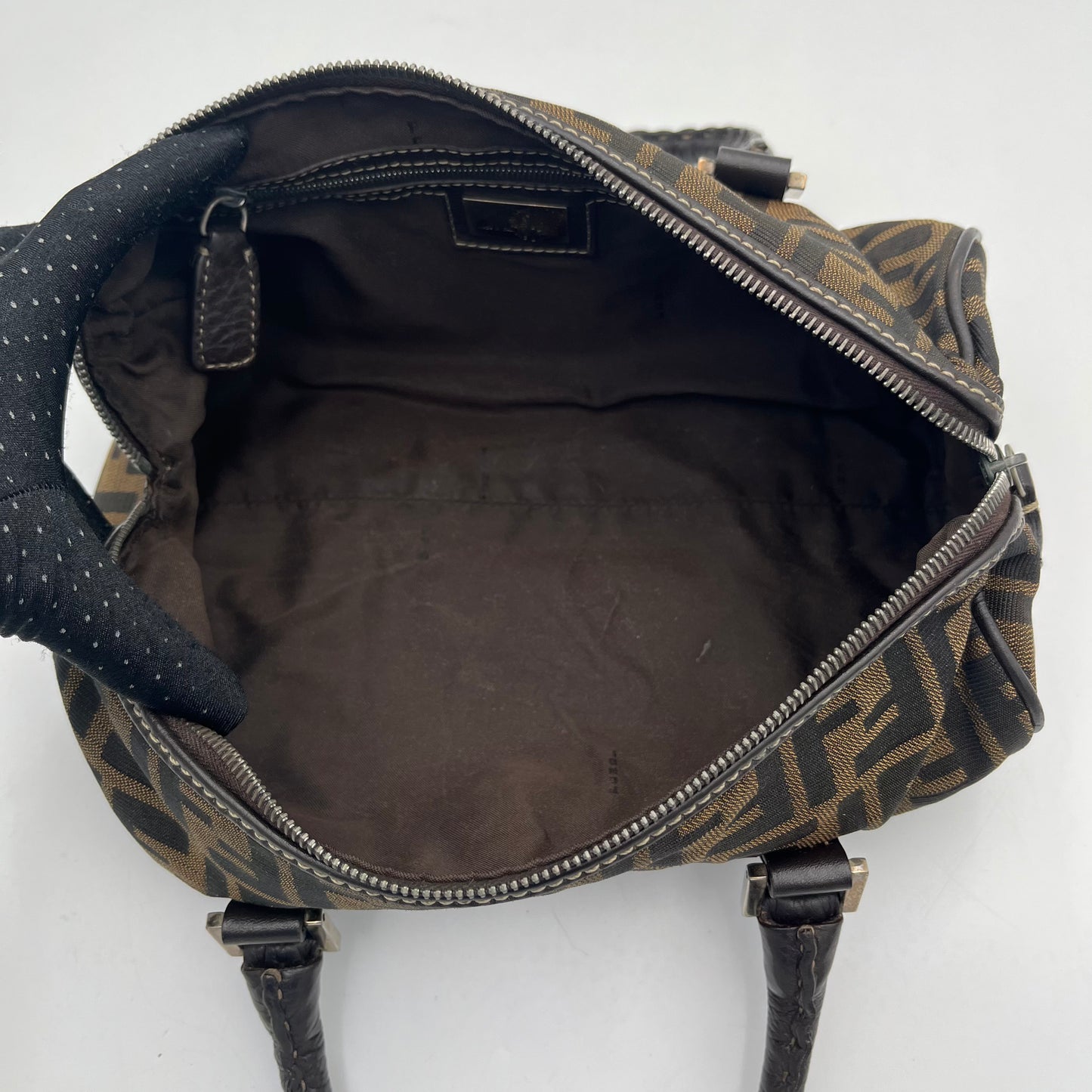 Fendi Tobacco Zucca Canvas Wildtstitch Barrel Handbag