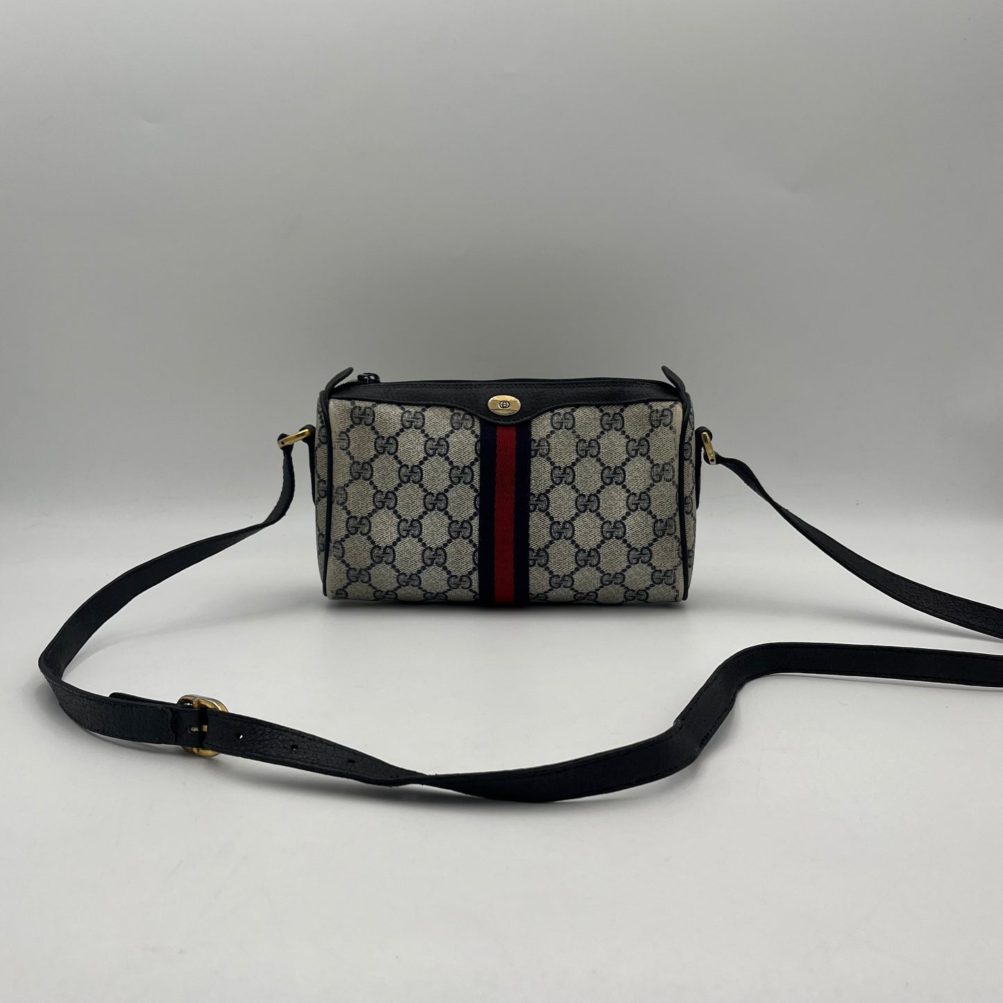 Gucci Vintage 1980s Blue Monogram PVC Ophidia Sherryline Crossbody