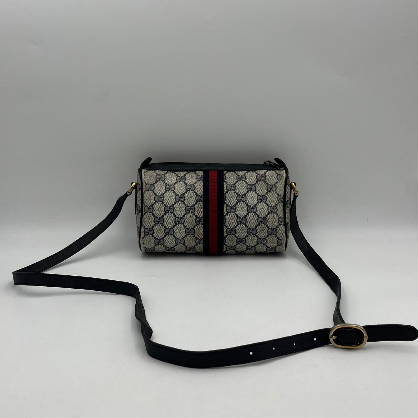Gucci Vintage 1980s Blue Monogram PVC Ophidia Sherryline Crossbody