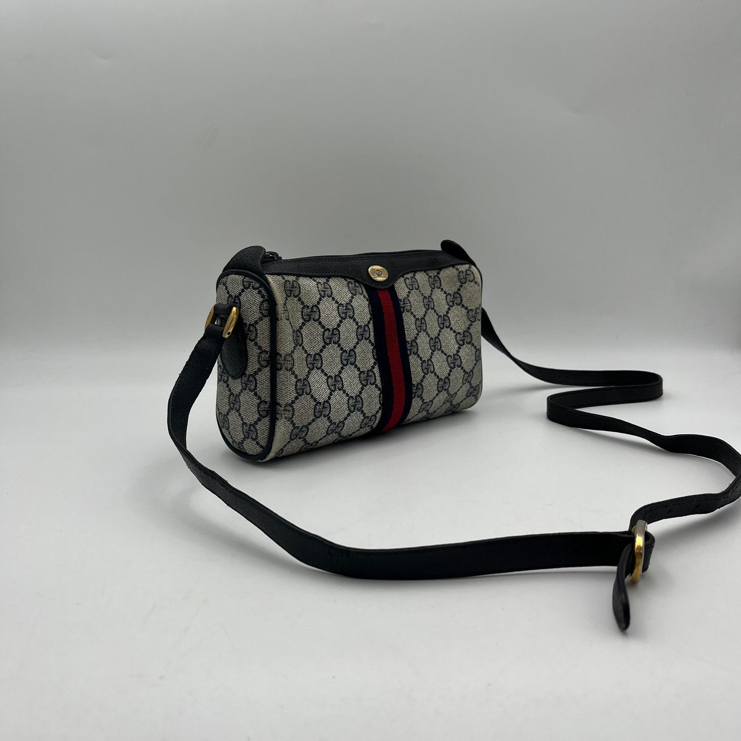 Gucci Vintage 1980s Blue Monogram PVC Ophidia Sherryline Crossbody