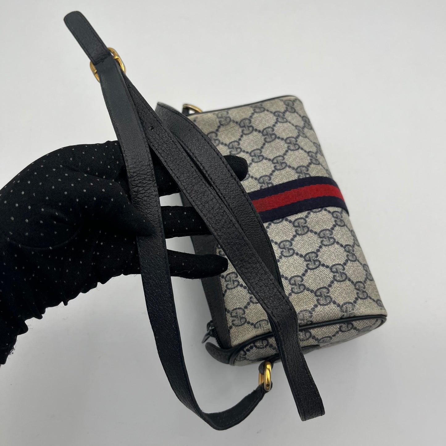 Gucci Vintage 1980s Blue Monogram PVC Ophidia Sherryline Crossbody