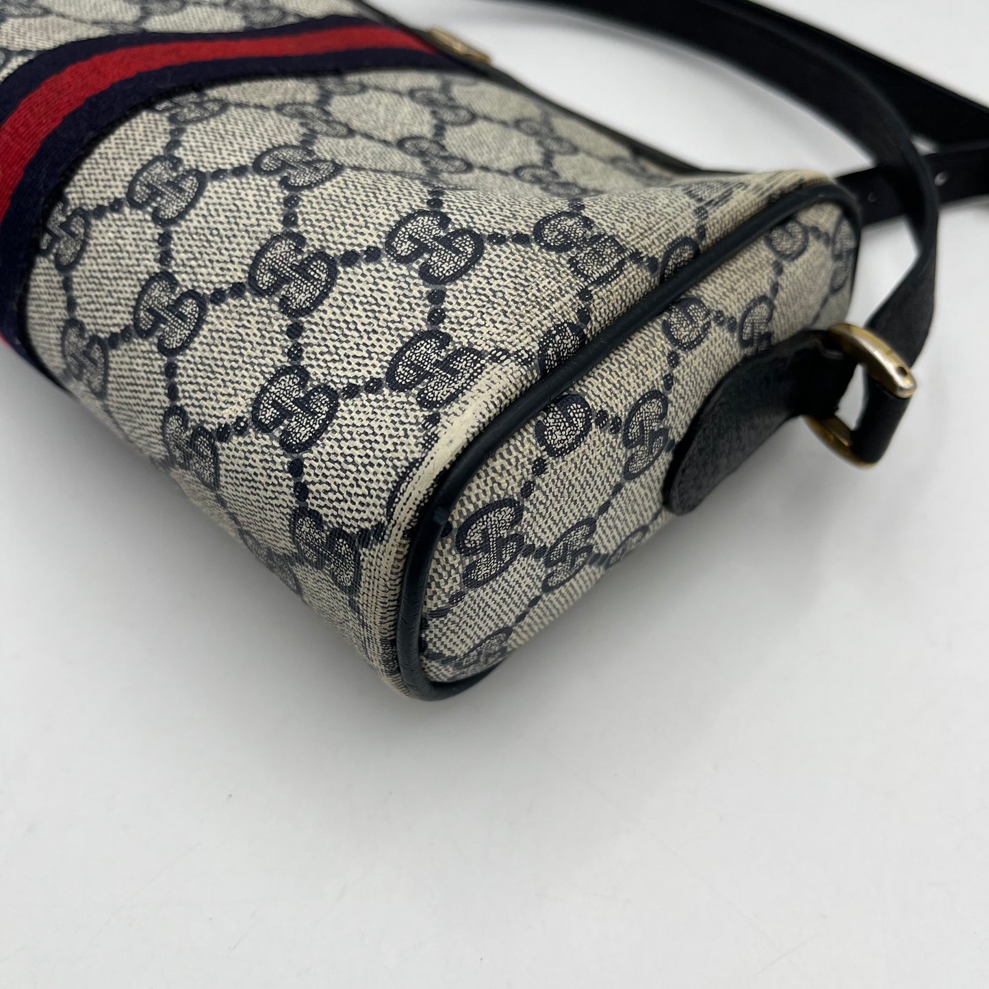 Gucci Vintage 1980s Blue Monogram PVC Ophidia Sherryline Crossbody