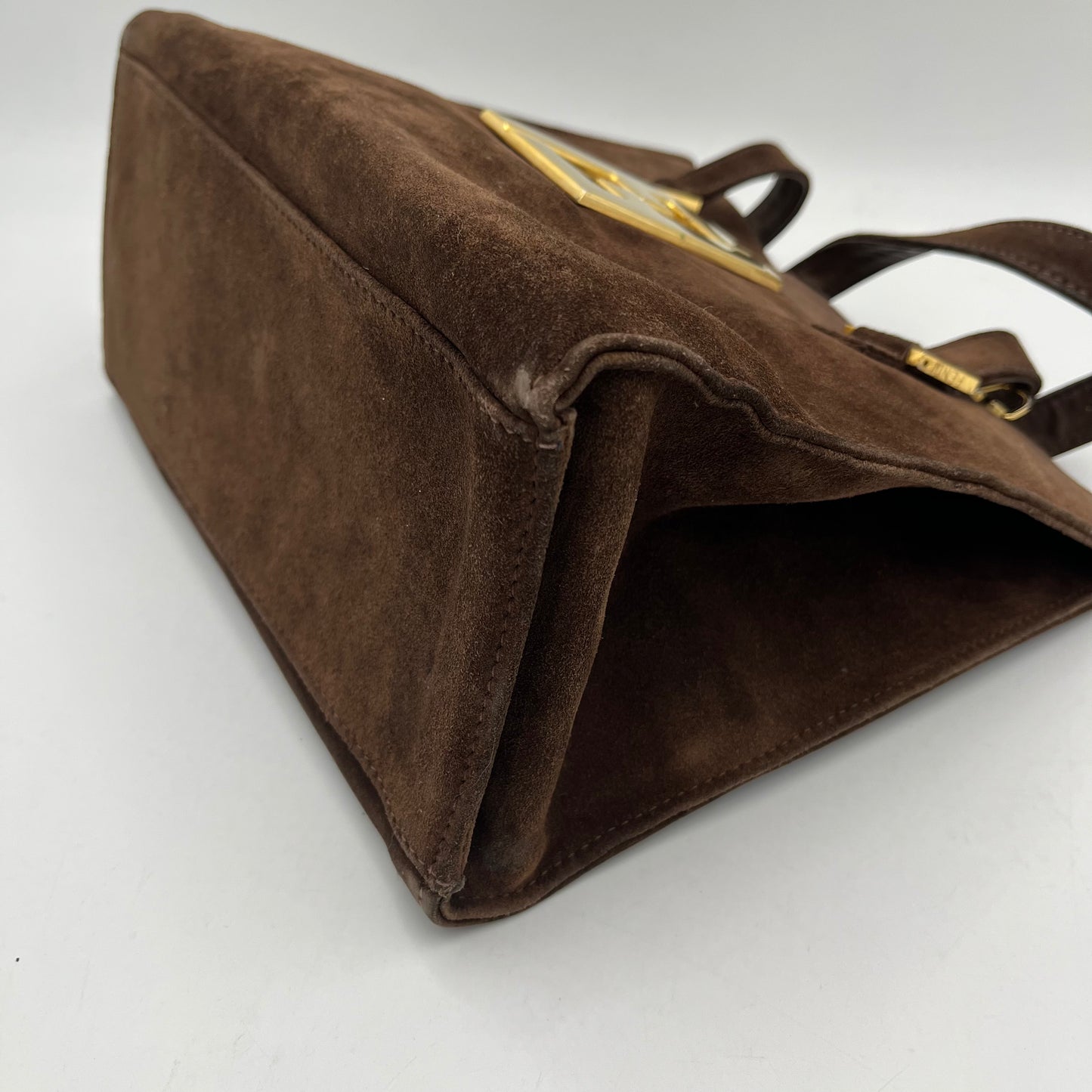 Fendi Vintage Brown Suede Gold FF Logo Handbag