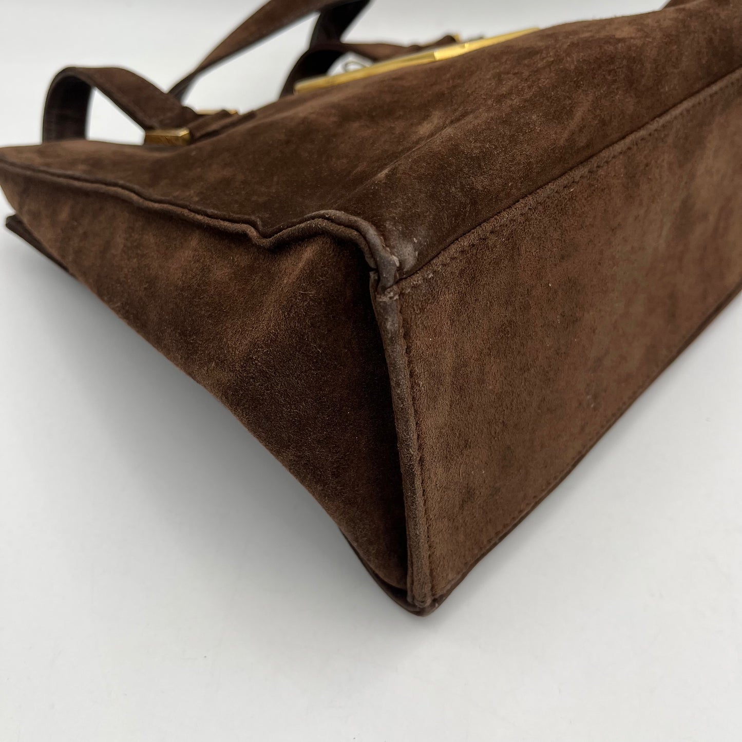 Fendi Vintage Brown Suede Gold FF Logo Handbag