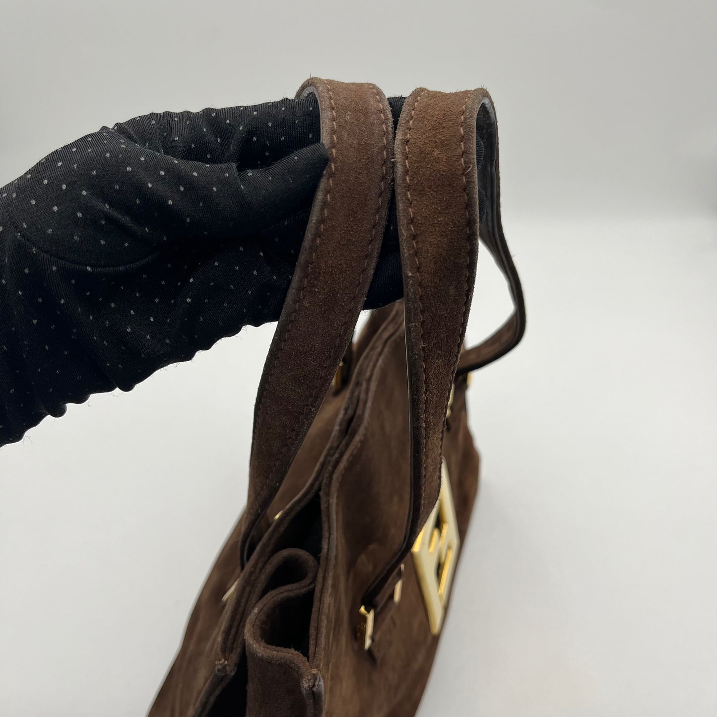 Fendi Vintage Brown Suede Gold FF Logo Handbag