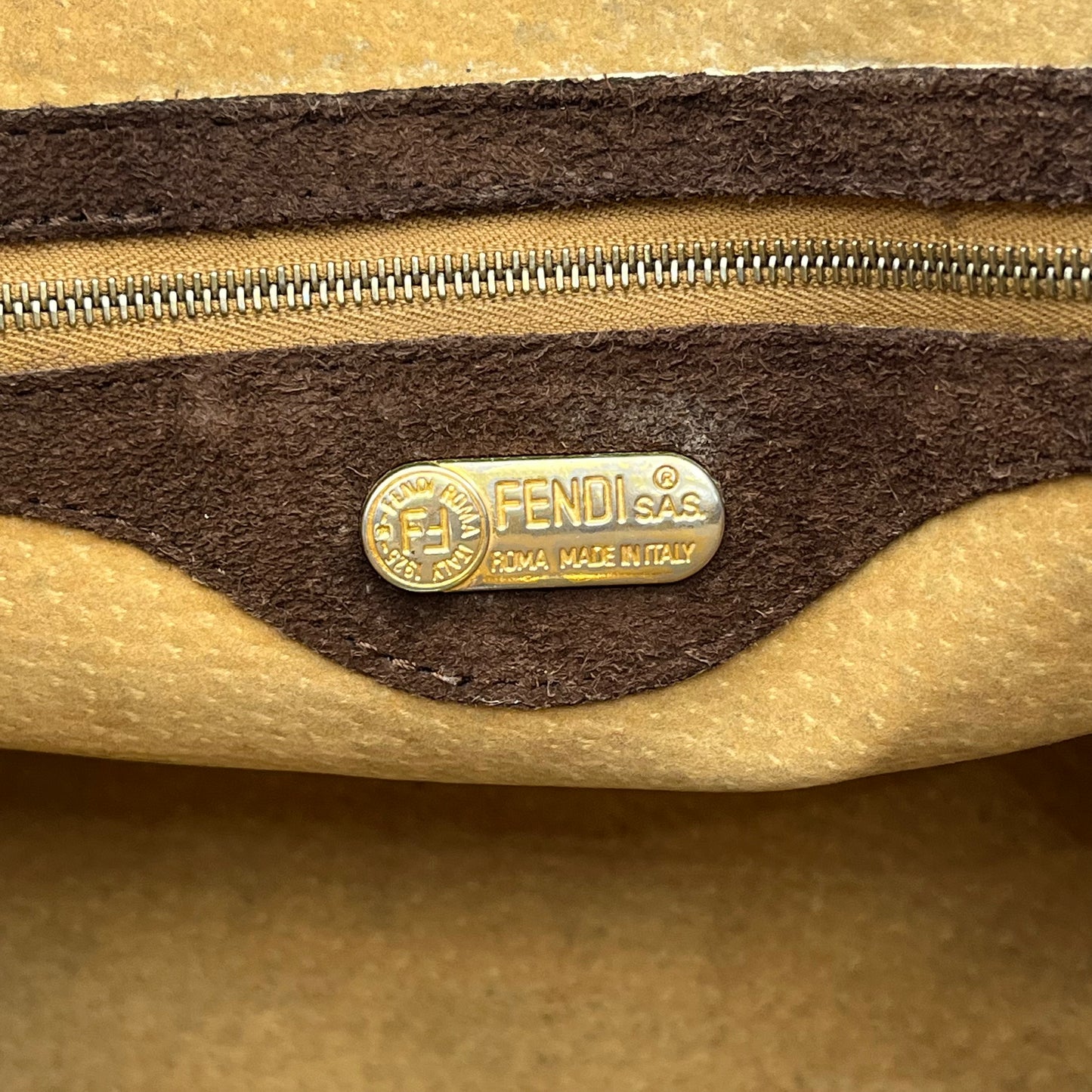 Fendi Vintage Brown Suede Gold FF Logo Handbag
