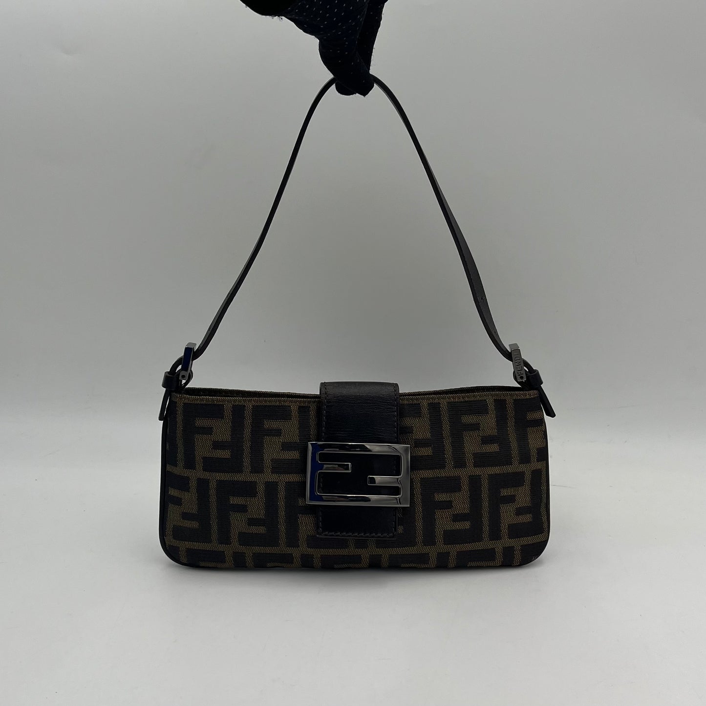Fendi Tobacco Zucca Zip Flap Mini Baguette