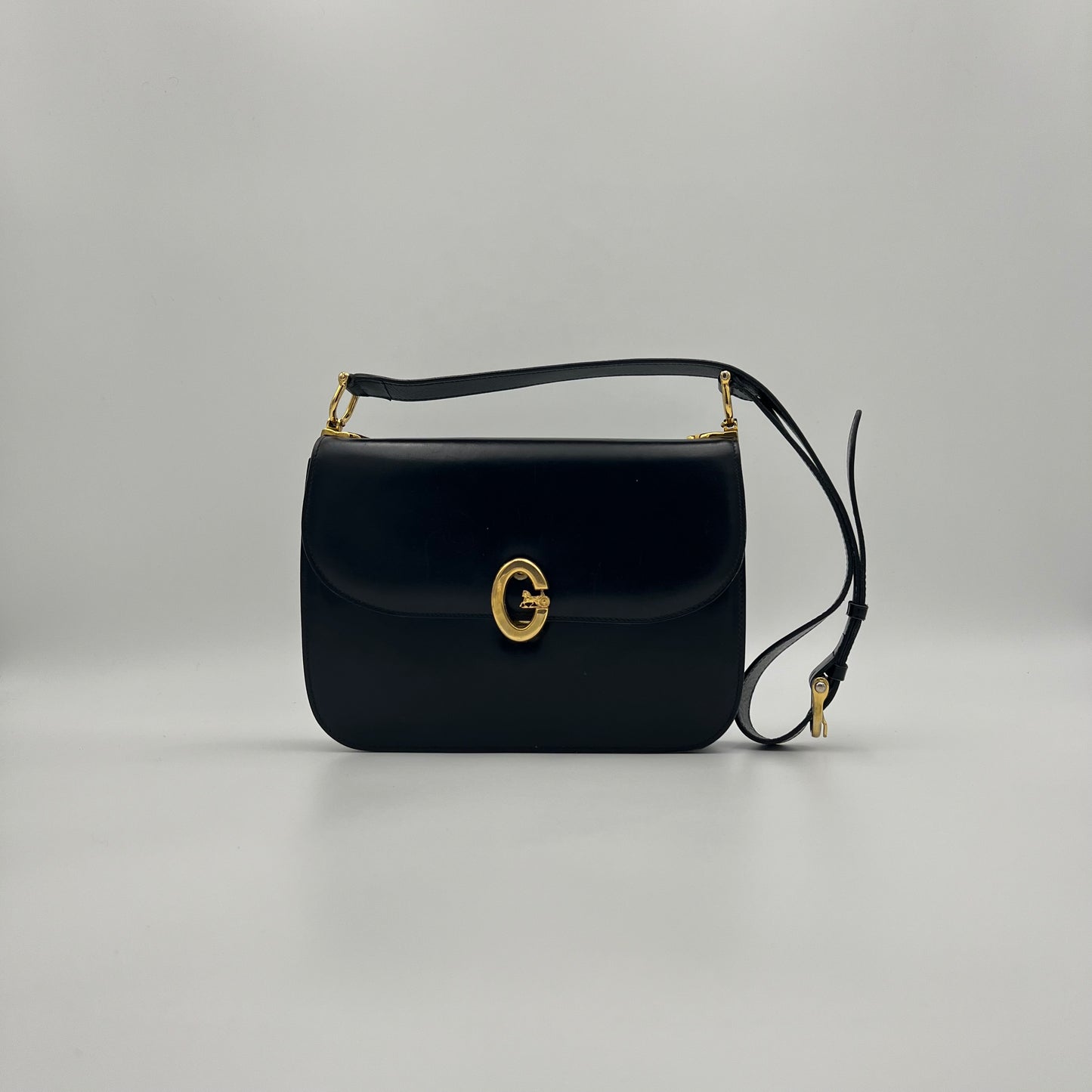 Celine Paris Black Leather C Horse Carriage Box Bag