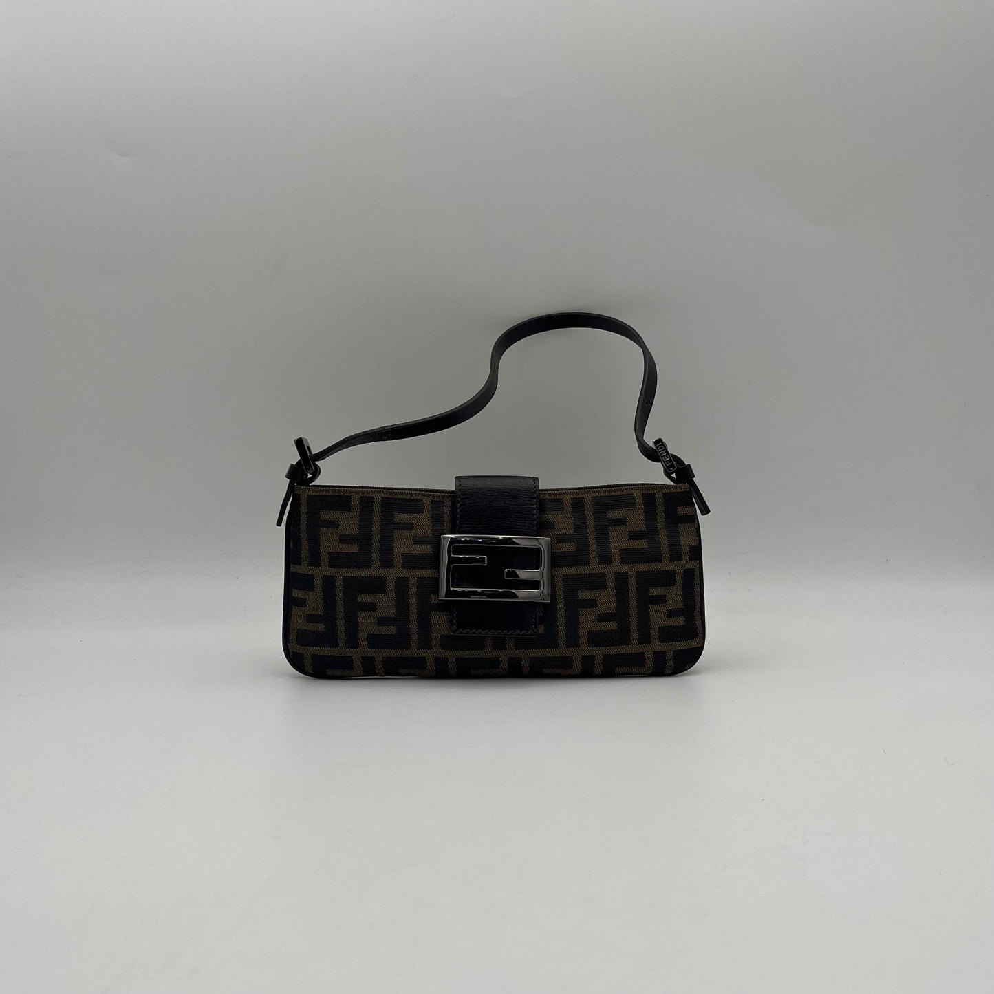 Fendi Tobacco Zucca Zip Flap Mini Baguette