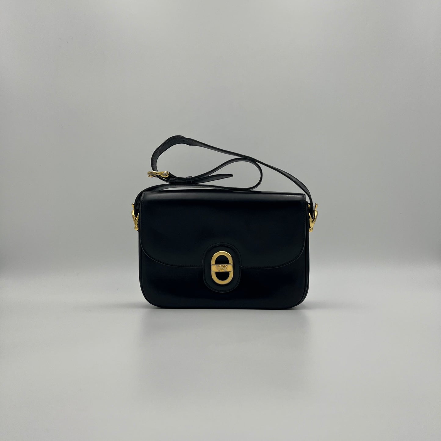 Celine Paris Black Leather Horse Carriage Twist Lock Box Bag