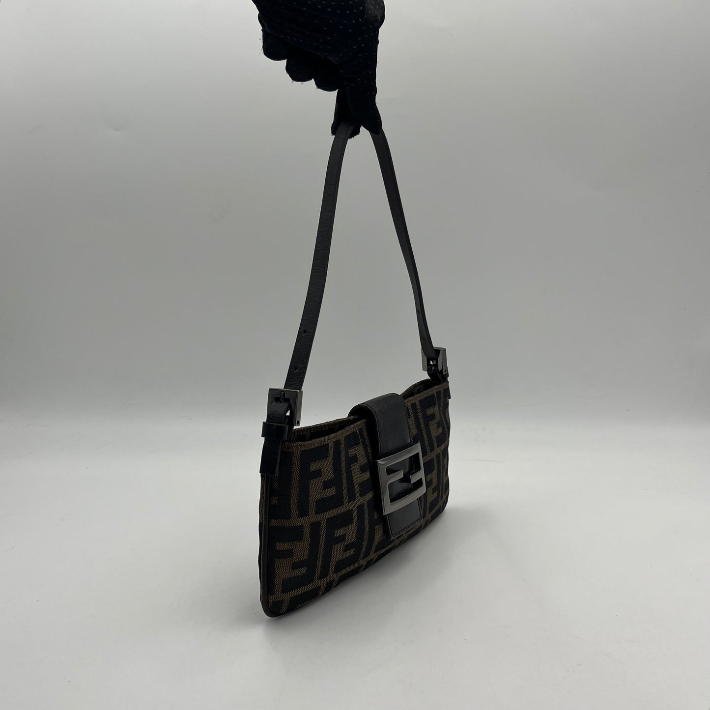 Fendi Tobacco Zucca Zip Flap Mini Baguette